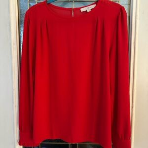 LOFT Red Long Sleeve Relaxed Blouse